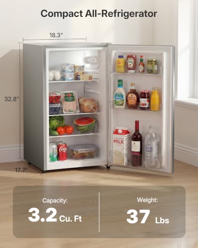 Image of Upstreman 3.2 Cu.Ft All-Refrigerator Mini Fridge, Silver-CR32