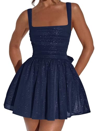 Eightale Sparkly Homecoming Dress with Bow Short Glitter Tulle A Line Mini Prom Cocktail Party Gown