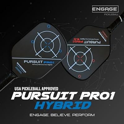 Engage Pursuit Pro1 Hybrid Carbon Pickleball Paddle - 8.0 oz, 12.7mm MachPro Core, Raw Carbon Fiber, Medium Grip, Made in USA (Arctic-Gold, Hybrid)