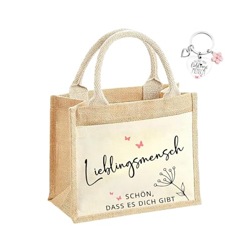 Lieblingsmensch Geschenk Jutebeutel für Frauen Damen Shopper Bag Herzensmensch Geschenk Tragetaschegeschenk für Lieblingsmensch Dankeschön Geschenke Freundschaftsgeschenke Geburtstagsgeschenk