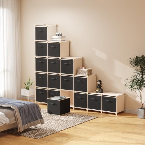 Lifewit 16 Stück Aufbewahrungsbox aus Stoff, Faltbar Aufbewahrungswürfel Kallax Boxen Aufbewahrung aus Vliesstoff mit Griff für Würfelregal Kallax Boxen Regal Einsatz, 26,5 X 26,5 X 28 Cm, Schwarz