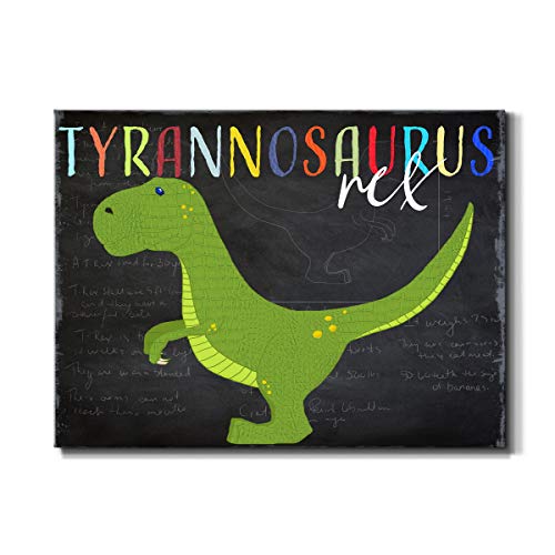Renditions Gallery Canvas Animal Wall Art Modern Decorations Paintings Green Tyrannosaurus Rex Vibrant Dinosaur Canvas Wall Hanging Artwork for Kids Bedroom Nursery - 32"x48" LT33