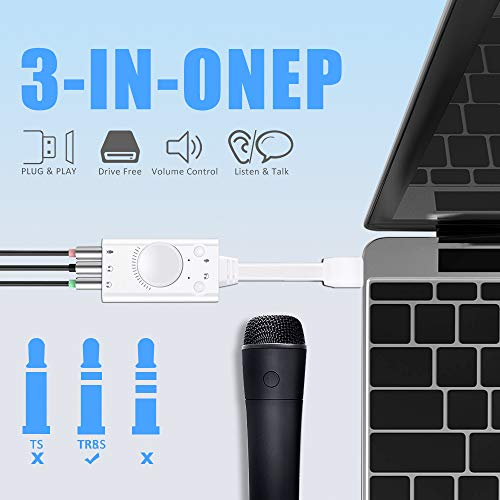 External USB Sound Card, PHOINIKAS USB to Audio Jack Adapter with 3.5mm Headphone and Microphone Jack, Volume Control, Stereo Sound Card Plug Play, for Windows, Mac, Linux, PC, Laptops, Desktops - Thumbnail 2