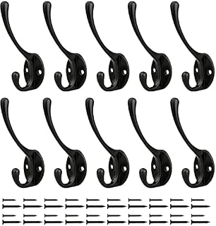 YIHATA 10 Pcs Black Coat Hooks, Vintage Metal Heavy Duty Coat Hooks with Metal Screws, Robe Coats Towel Hat Keys Hooks, Wall Mounted Hook for Kitchen Bedroom Entryway
