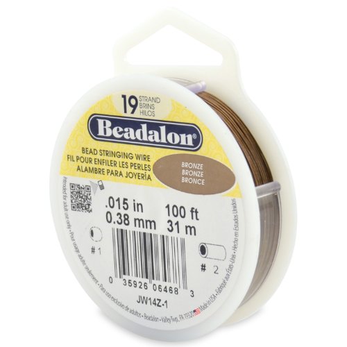 Beadalon Bead Stringing Wire - .015 in / .38 mm, Bronze, 100ft / 31m