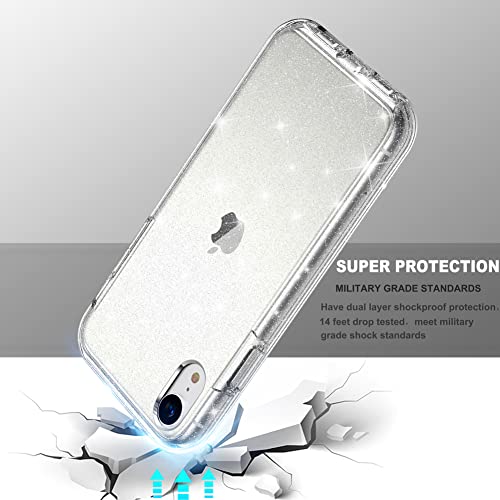 Coolqo Compatible For Iphone Xr Case, With [2 X Tempered Glass Screen Protector] Clear Glitter Sparkle 360 Full Body Coverage Hard Pc+Soft Silicone 3In1 Shockproof Protective Phone Cover #TOP4