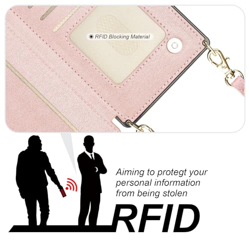 Bocasal Crossbody Wallet Case for iPhone 16 Pro Max with RFID Blocking Card Slot Holder, Magnetic Flip Folio Purse Case, PU Leather Zipper Handbag with Detachable Lanyard Strap 6.9 Inch 5G (Rose Gold) by Bocasal - Used condition - Image 4