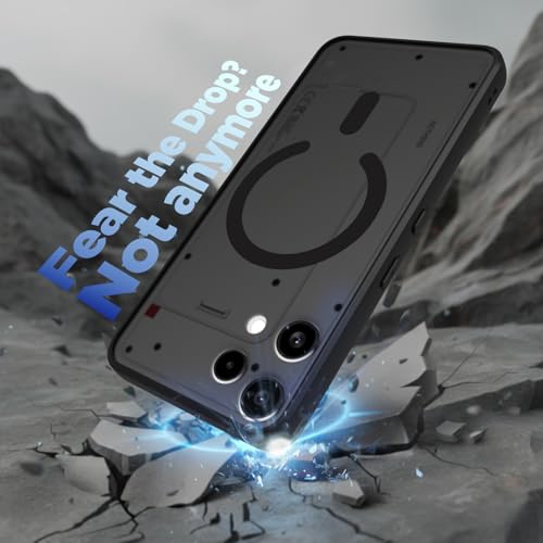 Image of RIGGEAR Shockproof Sleek Hybrid Armor Upgraded C-Shaped Magnetic Back Cover Case Compatible with MagSafe Accessories for Nothing Phone 3a Lite 5G (Smoke Black Matte PC + Black TPU Bumper)