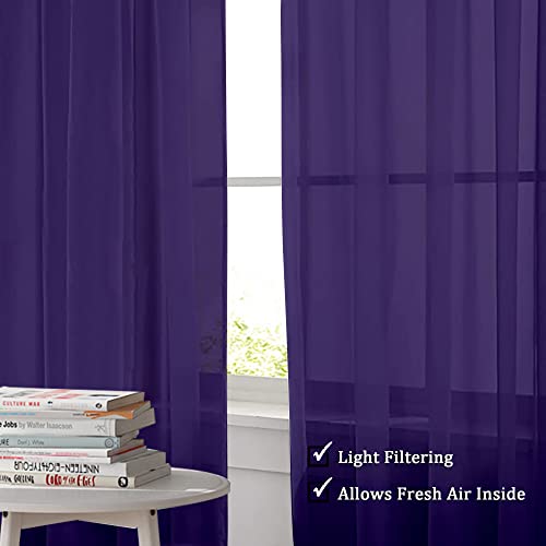 Image of OWENIE Purple Sheer Curtains 96 Inch Length, Elegant Sheer Curtains for Bedroom, Window Voile Sheer Curtain Panels /Drapes /Treatment for Living Room, 2Pcs, Each 42 inch W x 96 inch L