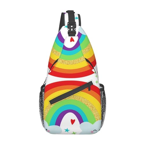 Sac à dos à bandoulière imprimé arc-en-ciel, l'accessoire noir et coloré