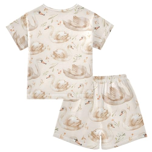 ALAZA Swan Flower Floral Pajamas Short Sleeve 2 Piece Sleepwear Top and Bottom Pajama Set Unisex2