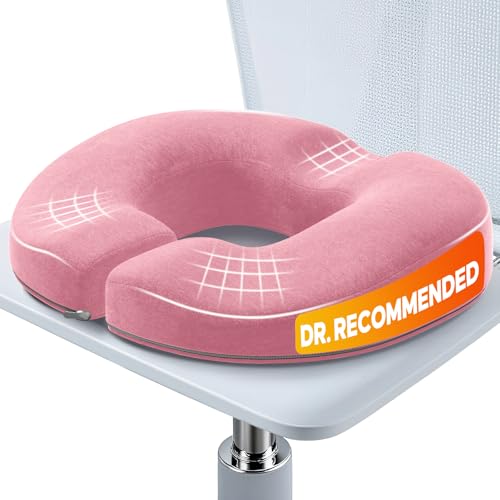 Benazcap Donut Pillow Seat Cushion, Donut Chair Cushions for Postpartum Pregnancy & Hemorrhoids, Memory Foam Seat Chair Cushion for Sciatica & Hip & Coccyx Pain Relief-Pink