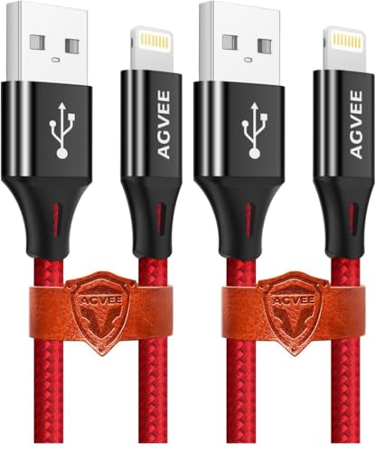 AGVEE Extra Long Charger for iPhone, Braided Lightning Cable, Heavy