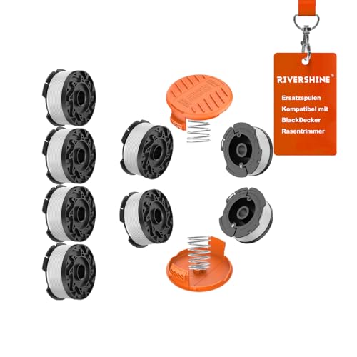 RIVERSHINE A6481, A6485 Bobine Fil Coupe Bordure,1.65mm Bobine de Fil Debroussailleuse, Compatible avec Black et Decker Coupe Bordure, 8 Bobines de Fil de Rechange, 2 Couvercles et 2 Ressorts