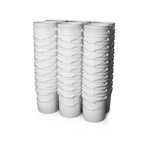 Image of ePackageSupply 5 Gallon Bucket - Food Grade Bucket BPA-Free, White, 60 Pack | Metal Handle Grip, Heavy-Duty 90 Mil HDPE Plastic Pail, Food Safe Stackable Utility Container, Lid Not Included, Made in USA