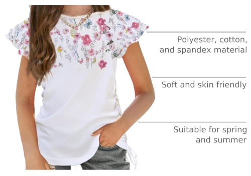 Image of Arshiner Girls T Shirts Ruffle Sleeve Ruched Knot Side Soft Summer Tee Tops
