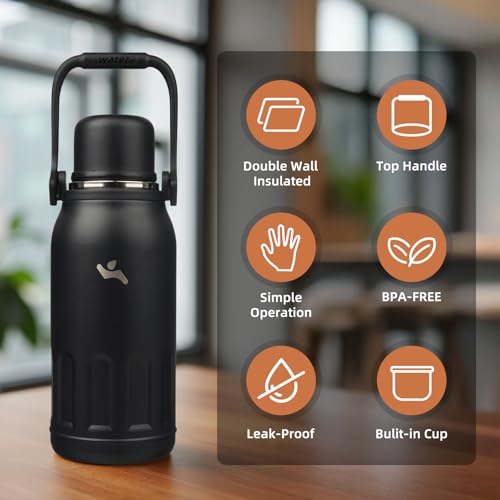 Image of Konokyo 40oz Thermos for Cold Drinks, Insulated Water Bottle, Black