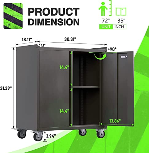 Jaord Metal Storage Cabinet With Wheels,Rolling Garage Tool Chest,Lockable Tool Cabinet With Adjustable Shelves For Home,Office… #TOP1