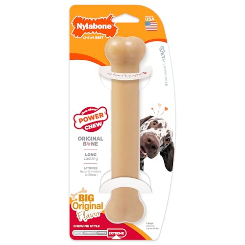Image of Nylabone Power Chew Original Bone Dog Chew Toy, Original Flavor, Large | Durable chew toys, long lasting, flavor throughout, discourages destructive chewing, keeps dogs busy, for dogs up to 50 lbs