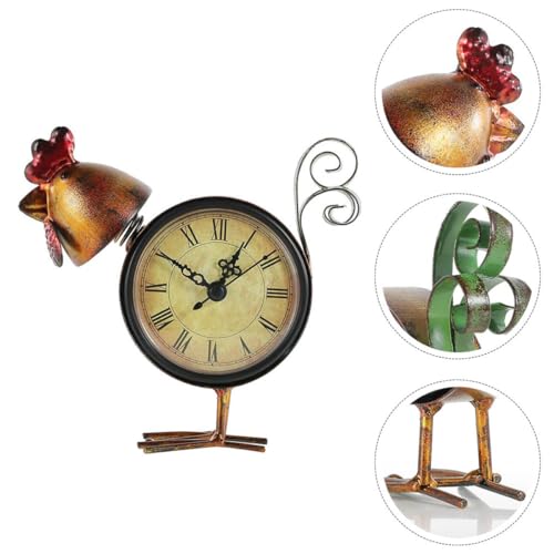 Reloj de escritorio de hierro marrón sin batería diseño de pollo retro resistente 8