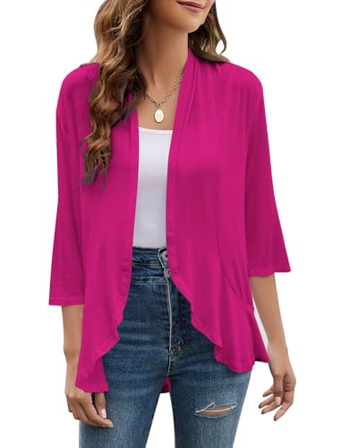 Image of Yekaty Women's Rose Red Cardigans Open Front Lightweight Summer Lightweight Cardigans