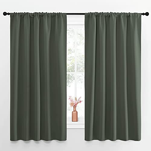 NICETOWN Bedroom Curtains Blackout Draperies - All Season Thermal Insulated Solid Rod Pocket Top Blackout Curtains/Drapes for Kid's Room (Dark Mallard