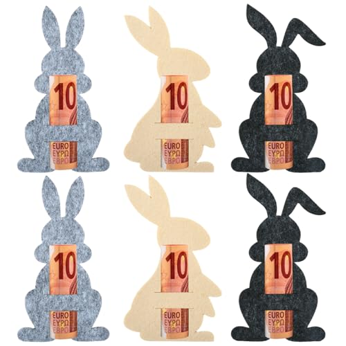 DIELOVEHUA 6 Piezas Regalos de Dinero de Pascua, Embalaje de Regalo de Dinero, para Envolver Billetes Dulces y Regalos, Conejitos de Pascua Fieltro, Ideal Pascu Regalo Decoración Creativo (A)