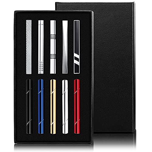 CASSIECA 10PCS Tie Clips for Men Classic Black Gold Blue Silver Red Tie Bar Set for Regular Ties with Elegant Gift Box - Unique Gift for Father, Husband, Wedding, Business