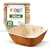 FOOGO Green 25pcs Disposable Palm Leaf Bowls, 5" (13cm) 19.4oz (550ml), for Soup, Desserts & Salad, Deep Square, Sturdy Eco Friendly Biodegradable, Bamboo, Wooden and Paper Bowls for Hot Food