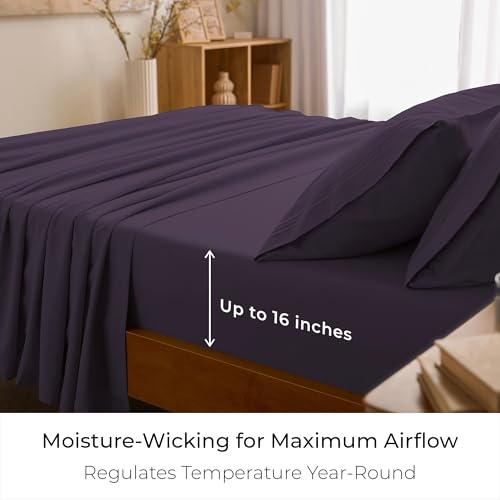 Image of Mellanni King Sheets Set - 4 PC Iconic Collection Bedding | Hotel Luxury, Extra Soft, Cooling Bed Sheets - Wrinkle, Fade, Stain Resistant (King, Purple)