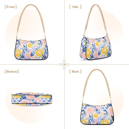 Clutch Shoulder Bags Tote Evening Purse Handbags for Women Pink Yellow Flowers Hobo Bags with Zipper Closure2