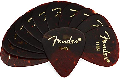 Fender 351 Shape Classic Thin Celluloid Picks, 12 Pack, Shell for electric guitar, acoustic guitar, mandolin, and bass