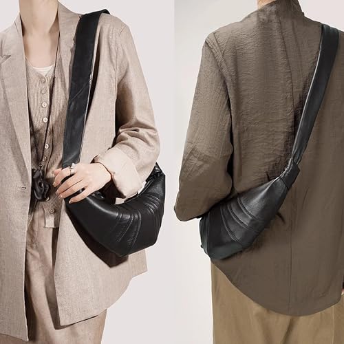 DORIS&JACKY Soft Croissant Crossbody Bag for Women, Designer Lambskin Crescent Chest Purse With Wide Single Shoulder Strap2
