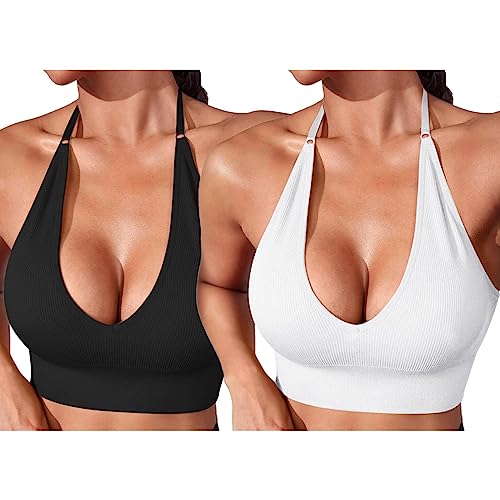 Sfit Neckholder Sport BH Rückenfrei Damen Tiefer V Ausschnitt Verstellbar...