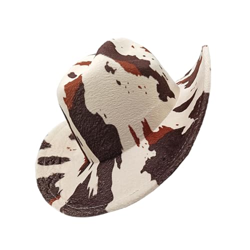 Fcnjsao Western Styles Hat Roll Trim Cowgirls Fedoras Wide Brims Hat with Animal Pattern for Outdoor Activity and Cosplay