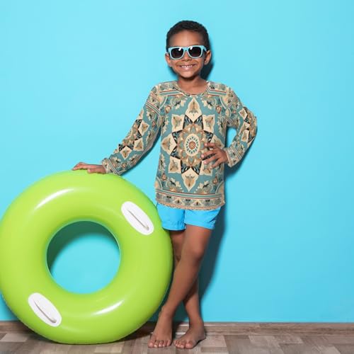 Boys Rash Guard Swim Shirt Long Sleeve UPF+ 50 Sun Shirts Quick Dry Shirt Bohemia Pattern for Toddler Kids4