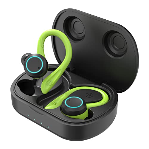 True Wireless Headphones, APEKX Update 5.1 Auto Pairing Touch Control HiFi Stereo Sound in-Ear Earphones Binaural Call Headset with Built-in Mic and Charging Case for Sports Running Green