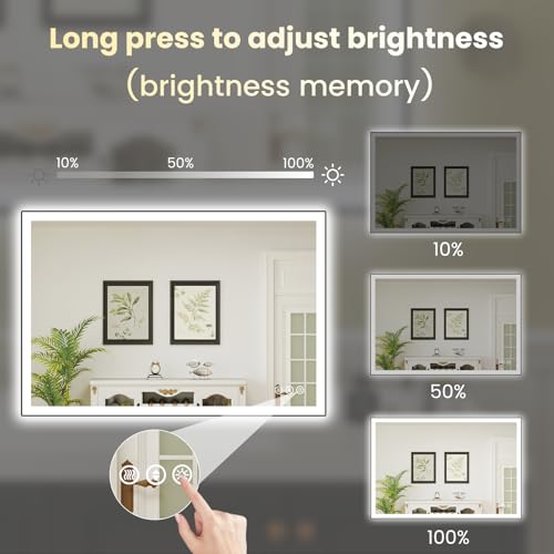 Image of WTTY 40 inchX30 inch LED Bathroom Mirror with Black Frame, Bathroom Vanity Mirror with Lights for Wall, Front Light and Backlit, Anti-Fog, Dimmable, 3 Colors, Shatterproof, Memory, Horizontal /Vertical