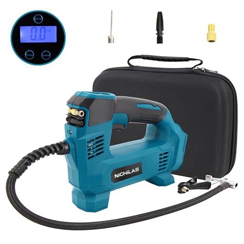 Image of Nichilas Tire Inflator Portable Air Compressor, Auto Tire Pump with Digital Pressure Gauge 150PSI for Car, Truck, Bikes, Ball，Compatiable with MAKITA 18V Batteries (NO BATTERY)