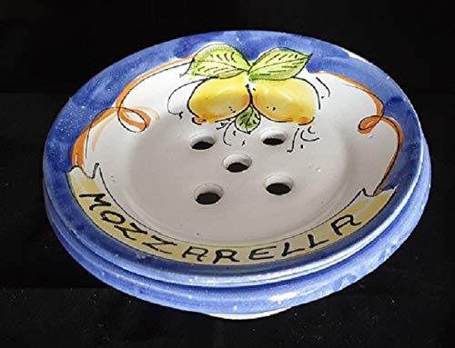 Generico Ciotola Porta Mozzarella in Ceramica di Vietri Dipinta a Mano Decoro Limoni, Diametro 20 cm, Altezza 11 cm, Made in Italy