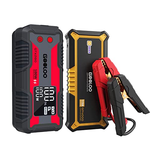 Gooloo Gp4000 Jump Starter 4000A Peak Car Starter (All Gas,Up To 10.0L Diesel Engine) & Gooloo Gtx280 Portable Power Station 280Wh Lithium Battery Backup #TOP21