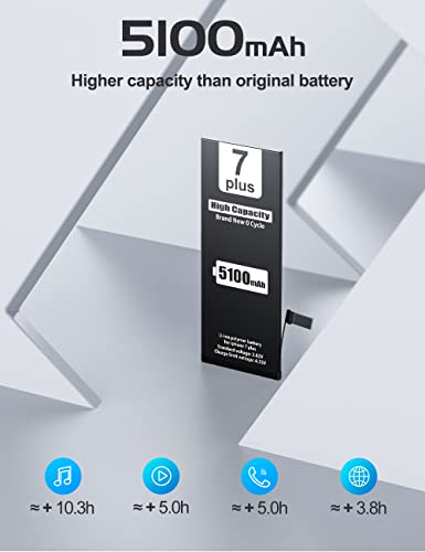 （5100Mah） Battery For Iphone 7 Plus(2022 New Version), (Model:a1661, A1784, A1785) High Capacity Than Others Replacement Battery With Complete Repair Tool Kit And Instructions .B #TOP3