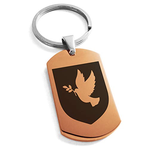 Stainless Steel Dove Peace Coat of Arms Shield Symbol Dog Tag Keychain Keyring