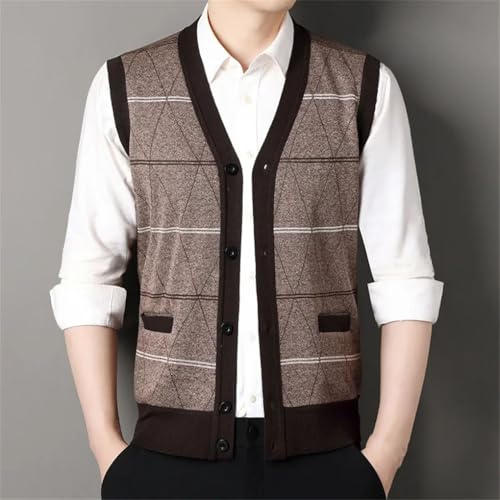 Mens Contrast Knitted Vest Sleeveless Classic V Neck Sweater Vest Button Front Knit Cardigan Waistcoat4