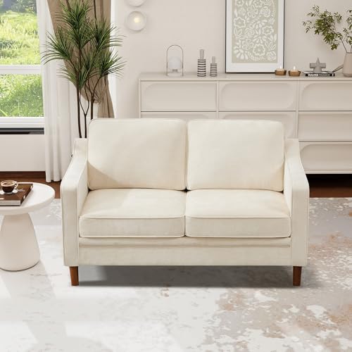 Image of Kingfun 60 inch Chenille Sofa, Loveseat Couch, Mid Century Modern Love Seat Couches with Solid Wood Frame for Living Room Bedroom