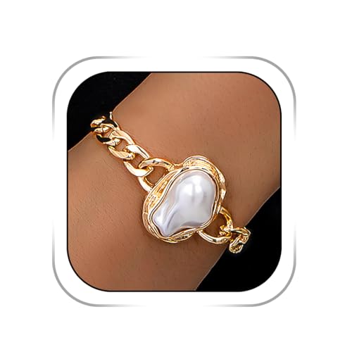 Dmaiy Gold Bracelets for Women Baroque Pearl Bracelet Vintage Heart