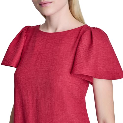Image of DKNY Women's Flowy Short Sleeve Ruffle Hem Dress