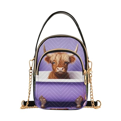 GAIREG Polar Bear Sac à bandoulière blanc pour sac à main de voyage avec chaîne, Jolie vache Highland dans la baignoire