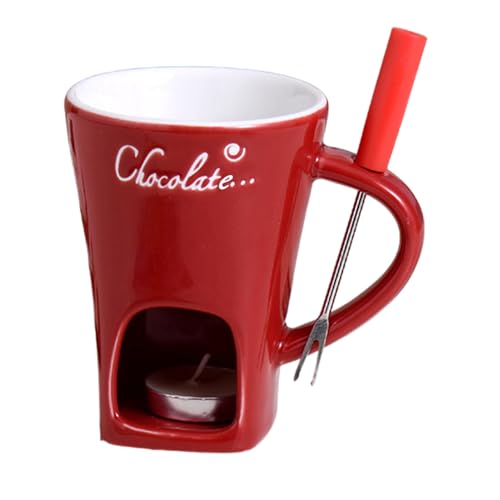 Tazza per fonduta di cioccolato, set in ceramica con forchette per sciogliere e riscaldare il formaggio