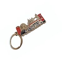 London Silver Coloured Metal Key Chain/Ring/Word in Blue/Icons/Red Phone Box/Double Decker Bus/Post/Black Taxi/Tower Bridge/St. Paul's/Eye/UK Keychain Souvenir/British Keyring
